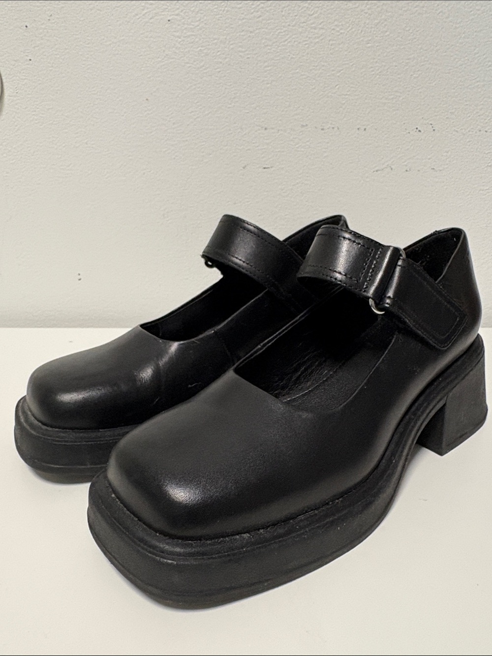 Vagabond Black Leather Platform Mary Jane Heels